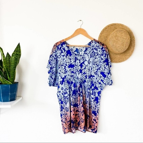 Cabi Loose Blue Floral Kimono Tie Front Blouse S Small - Picture 2 of 7